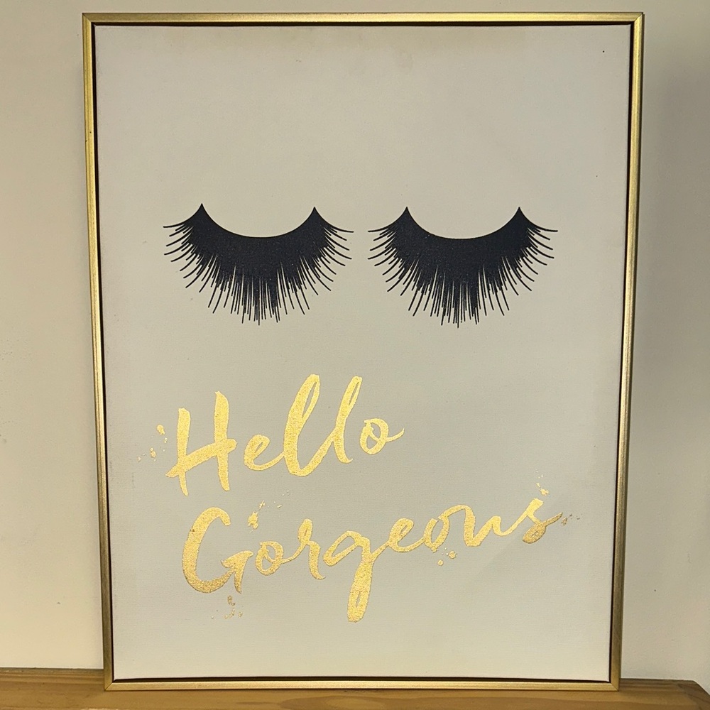 "Hello Gorgeous" Gold and Black Eyelash Wall Art